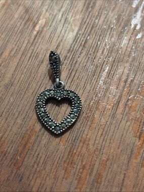Heart-Shaped Marcasite Pendant in Dark Silver
